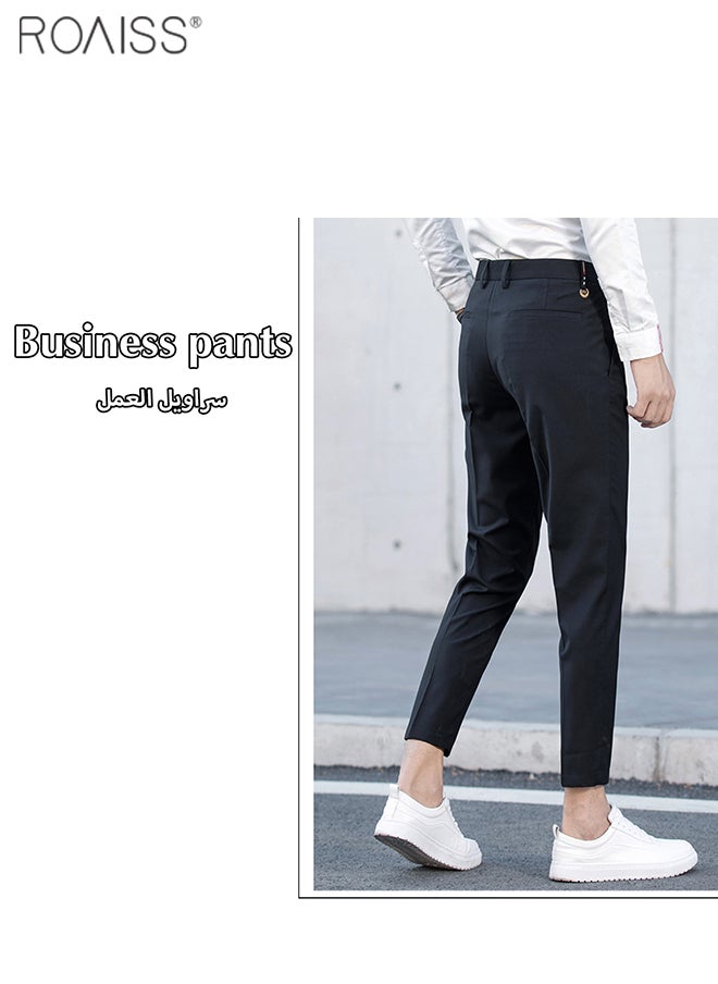 Men Ankle Length Business Suit Pants Simple Classic Slim Casual Trousers