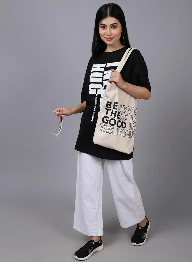 Styli Women Black Oversized Graphic Print T-Shirt By Door74