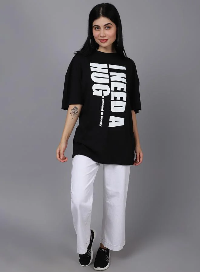 Styli Women Black Oversized Graphic Print T-Shirt By Door74