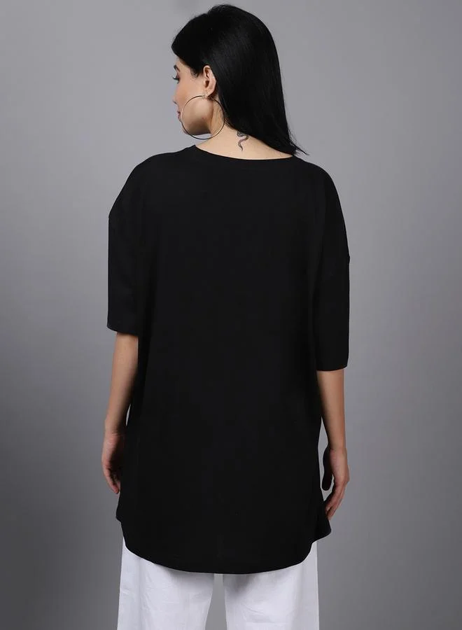 Styli Women Black Oversized Graphic Print T-Shirt By Door74