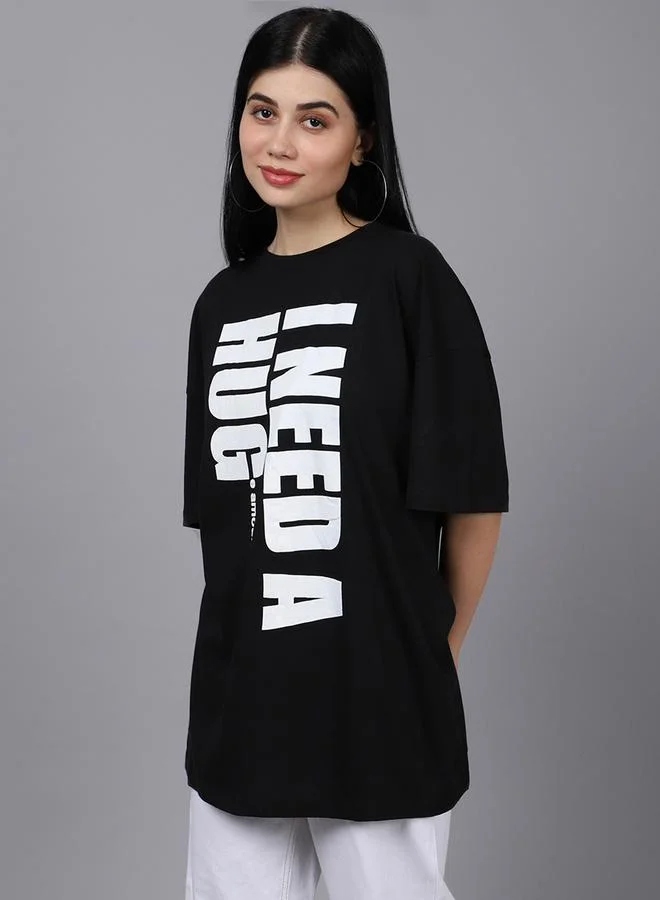Styli Women Black Oversized Graphic Print T-Shirt By Door74