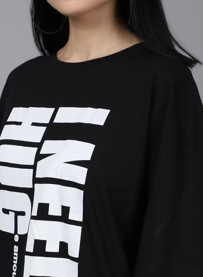 Styli Women Black Oversized Graphic Print T-Shirt By Door74