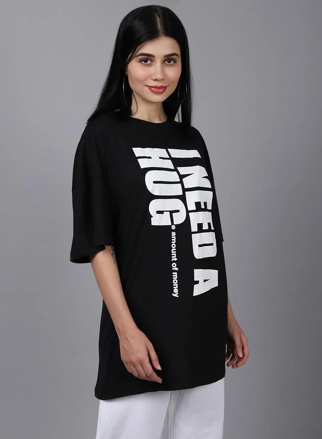 Styli Women Black Oversized Graphic Print T-Shirt By Door74