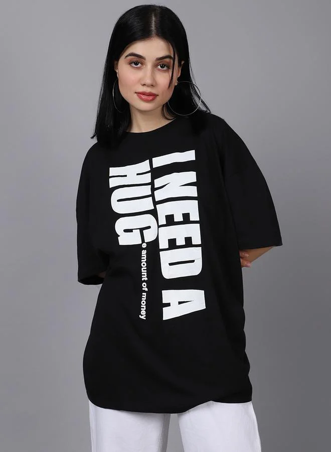 Take Two Women Black Oversized Graphic Print T-Shirt