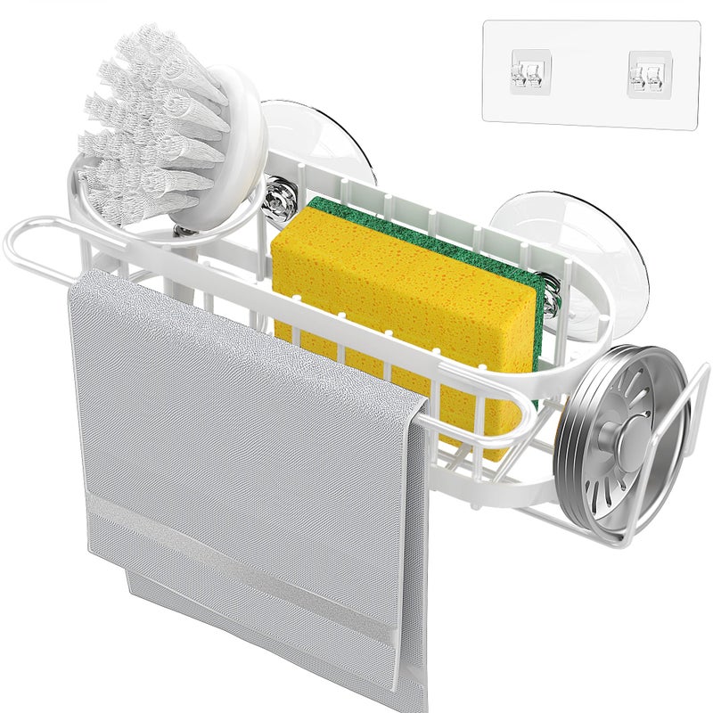 Cisily Kitchen Sink Caddy Sponge Holder in The Sink, Stainless Steel Kitchen Sink Organizer, Brush Holder, Dish Cloth Hanger, Sink Stopper Holder with 2 Installation Ways (Suction & Adhesives, Silver - Image 3