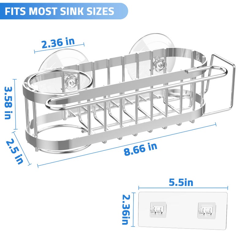 Cisily Kitchen Sink Caddy Sponge Holder in The Sink, Stainless Steel Kitchen Sink Organizer, Brush Holder, Dish Cloth Hanger, Sink Stopper Holder with 2 Installation Ways (Suction & Adhesives, Silver - Image 5