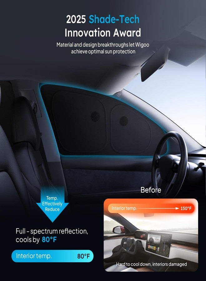 Wigoo 2025 Upgrade Tesla Model 3 Side Window Sunshade [Ice-Crystal Cool, Suction No-Fall] Sun Block for Baby & Camping & Privacy Napping, 6PCS No Rear and Front Windshield for Model 3 2024-2026 - Image 2