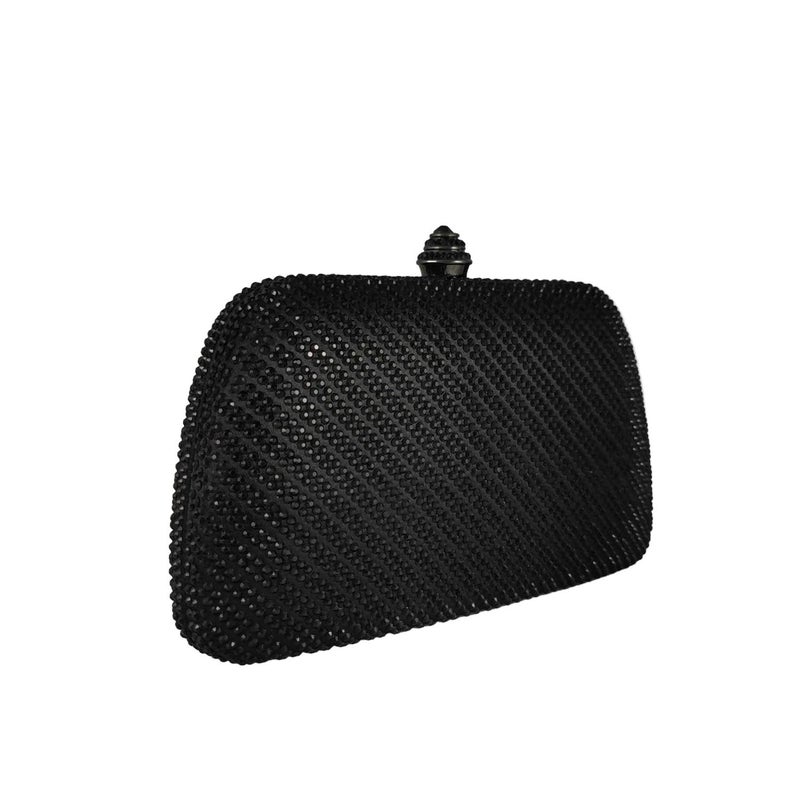 Boutique De FGG حقيبة كلاتش صغيرة سوداء مزينة بالأحجار اللامعة من بوتيك دي FGG للنساء، حقائب رسمية، حقائب سهرة فاخرة، حقيبة كلاتش كريستالية - Image 4
