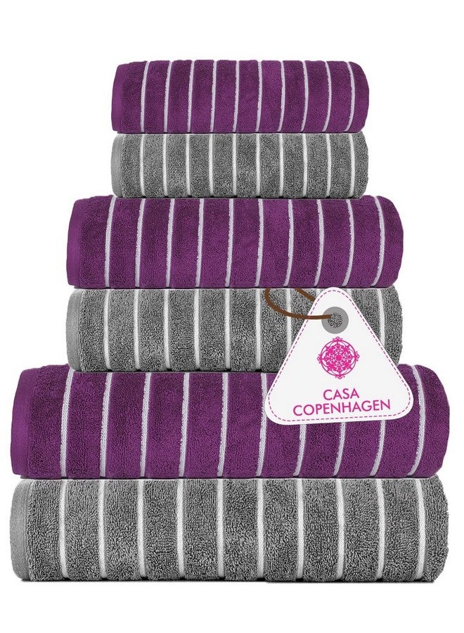 CASA COPENHAGEN Casa Copenhagen Ecstatic 6 Pieces Towel Set Gray Violet & Prune Purple 600 GSM 2 Bath Towel 2 Hand Towel 2 Washcloth Designed in Denmark Made of Soft Egyptian Cotton for Bathroom Kitchen & Shower  - Image 1