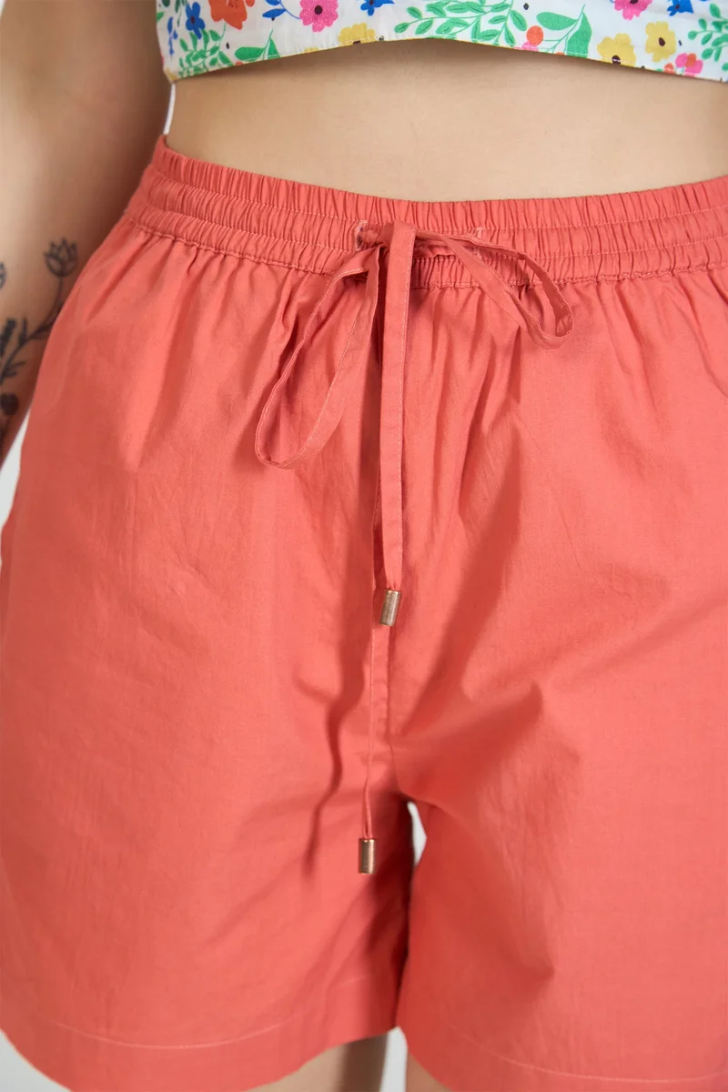 Virgio  Floral Cotton Orange Drawstring Mini Shorts for Women for Women | Best Price UAE