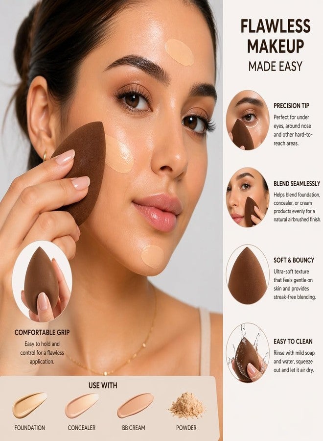 Makeup Beauty Blending / 3 Pack Latex-Free Beauty Sponge/Makeup Blender Foundation, Concealer & Powder/Cosmetic Makeup Applicator (Coffee) - Image 3