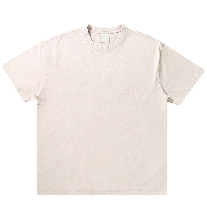 300G Vintage Dressed T-Shirt Cotton Short-Sleeved Trendy Brand Heavy American Round Neck Wash Dressed Thickened Shirt Fried Snowflake - Image 1