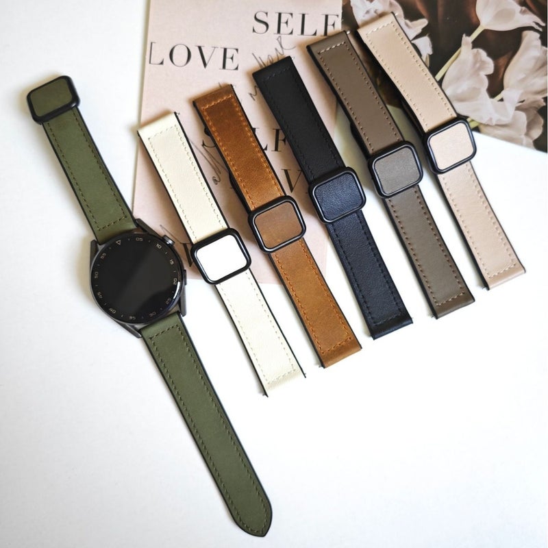 Crazy Horse Textured Magnetic Silicone Leather Watch Strap 18/20/22mm Compatible with Huawei Watch 5, Samsung Watch 6, Xiaomi Band 9 Pro/8 Pro and Redmi Watch 5/4 - Image 3