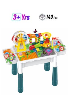 Kids Activity Table Set,with two storage box and 140pcs skywheel building blocks, Water Table, Sand Table and Building Blocks Table for Toddlers Activity，Available in several sizes