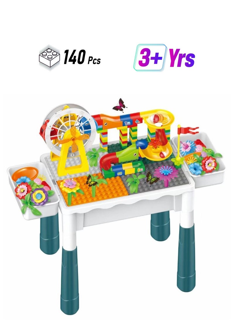 Kids Activity Table Set,with two storage box and 140pcs skywheel building blocks, Water Table, Sand Table and Building Blocks Table for Toddlers Activity，Available in several sizes  - Image 1