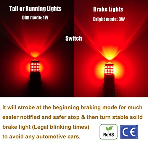 iBrightstar مصابيح الفرامل الوميضية iBrightstar 9-30V 1157 2057 2357 7528 BAY15D LED مع بديل بروجيكتور لمصابيح الفرامل الخلفية، أحمر لامع - Image 3