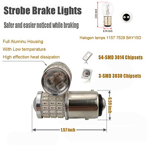 iBrightstar مصابيح الفرامل الوميضية iBrightstar 9-30V 1157 2057 2357 7528 BAY15D LED مع بديل بروجيكتور لمصابيح الفرامل الخلفية، أحمر لامع - Image 2