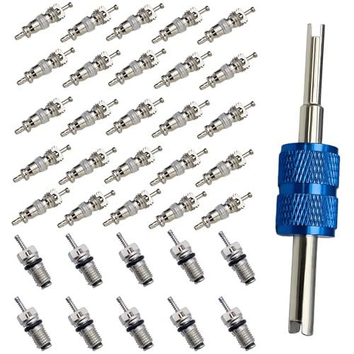 Aracey Air Conditioning Valve Core A/C R12 R134a Refrigeration Schrader Valve Cores for Car Home AC with Double Head Dual Valve Remover Tool - Image 1