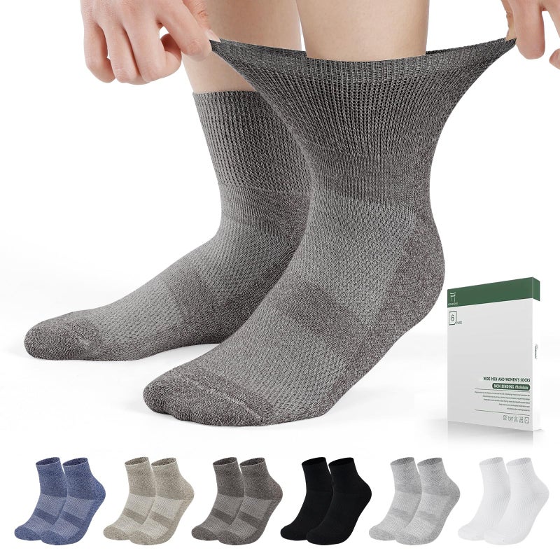 Bulinlulu Diabetic Socks for Men Women,6 Pairs Non Binding Ankle Diabetic Socks for Women Men Size 7-9 9-11(Light Dark-Large) - Image 1