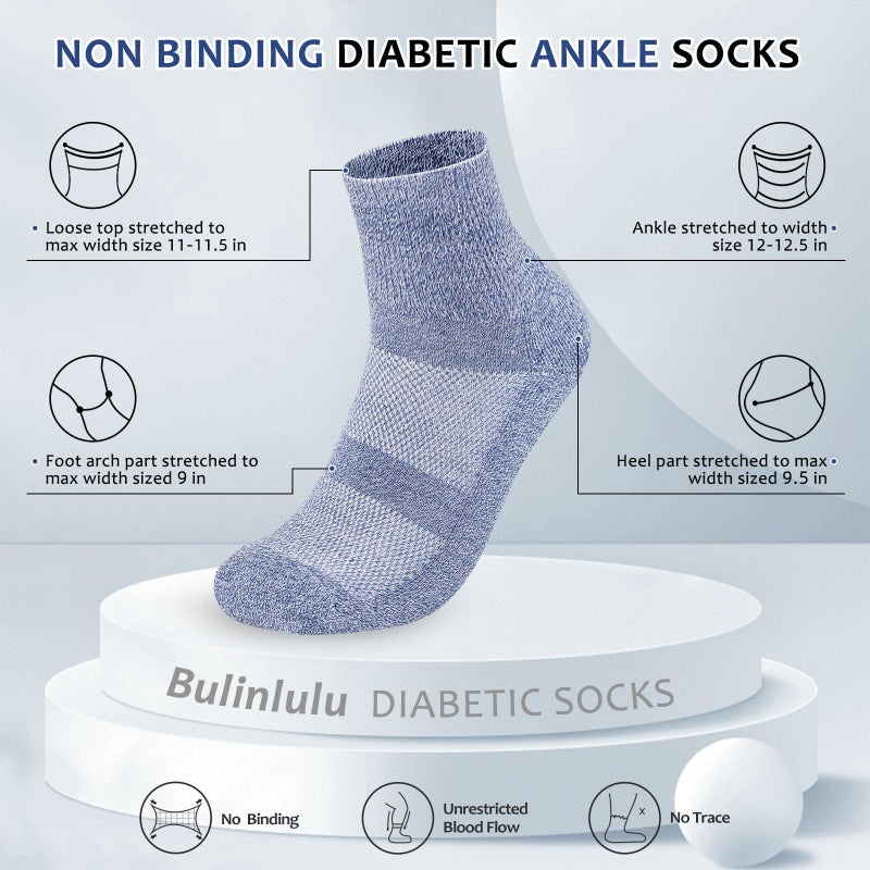 Bulinlulu Diabetic Socks for Men Women,6 Pairs Non Binding Ankle Diabetic Socks for Women Men Size 7-9 9-11(Light Dark-Large) - Image 2