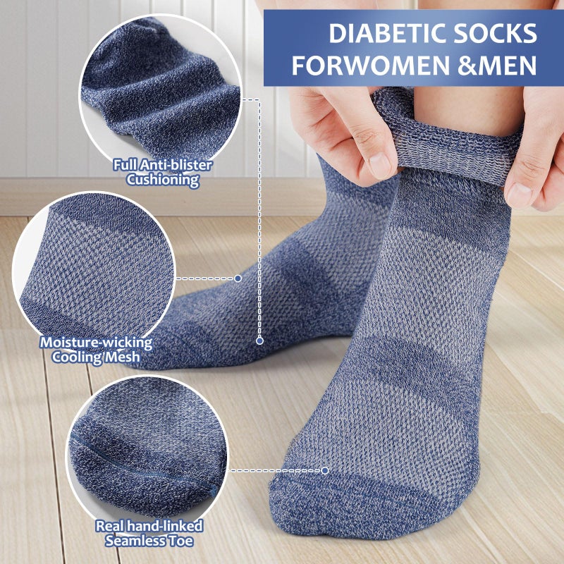 Bulinlulu Diabetic Socks for Men Women,6 Pairs Non Binding Ankle Diabetic Socks for Women Men Size 7-9 9-11(Light Dark-Large) - Image 3