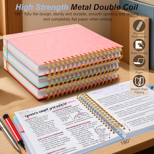 GDGDSY Hardcover Spiral Notebook 8"x10" Journal Notebook with Tabs and Removable Dividers 300 Pages 5 Subject Notebook College Ruled, Faux Leather Spiral Bound Notebook for Women School Work (Lake Blue) - Image 3