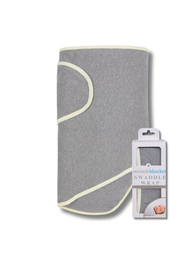 Miracle Blanket Baby Sleep Wearable Swaddle Wrap for Newborn Infant Boy or Girl 0-3 Months, Grey with Yellow Trim - Image 1