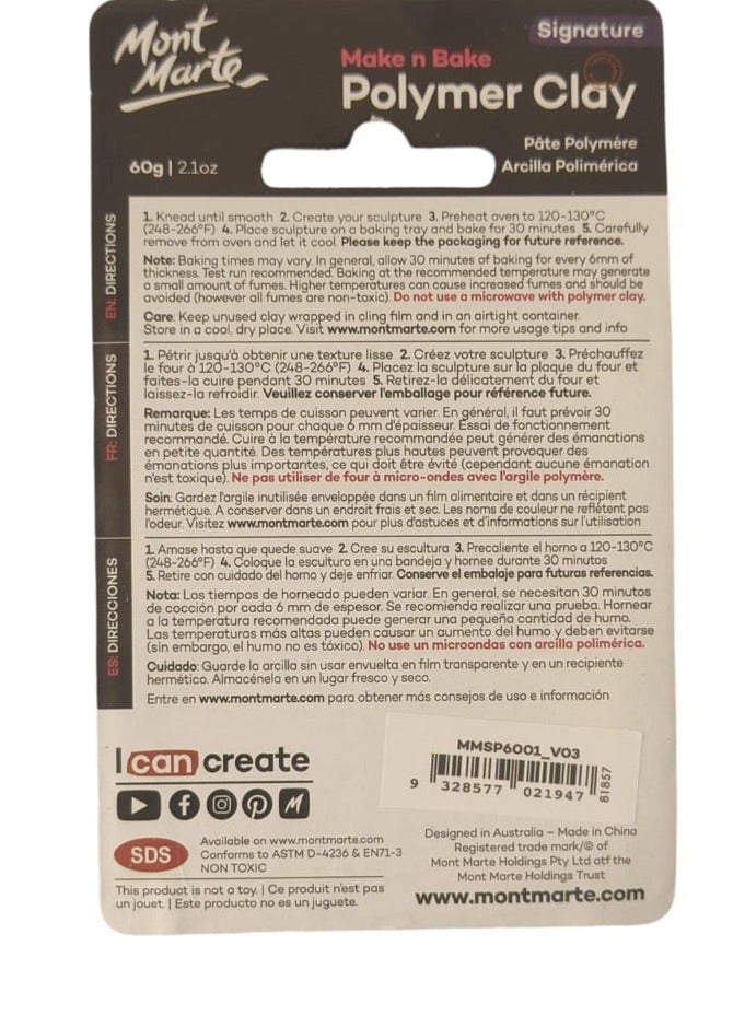 Mont Marte Make And Bake Polymer Clay 60gm Content Titanium White - Image 2