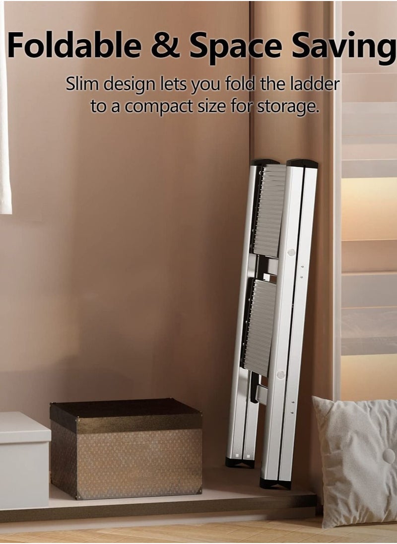 SUNRISE - 2 Steps Ladder Aluminum Folding Step Stool With Anti Slip Sturdy And Wide Pedal Light weight Portable Multi Use Stepladder For Home And Kitchen Use Space Saving - Image 1