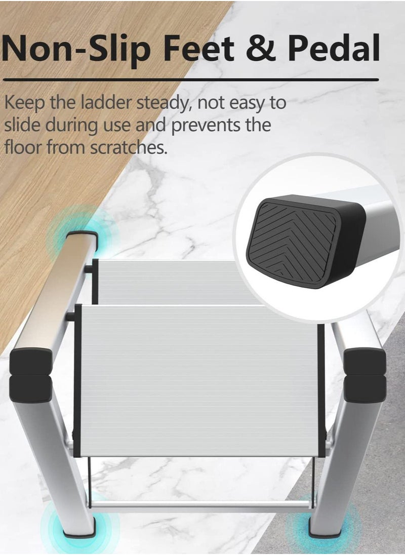 SUNRISE - 2 Steps Ladder Aluminum Folding Step Stool With Anti Slip Sturdy And Wide Pedal Light weight Portable Multi Use Stepladder For Home And Kitchen Use Space Saving - Image 1