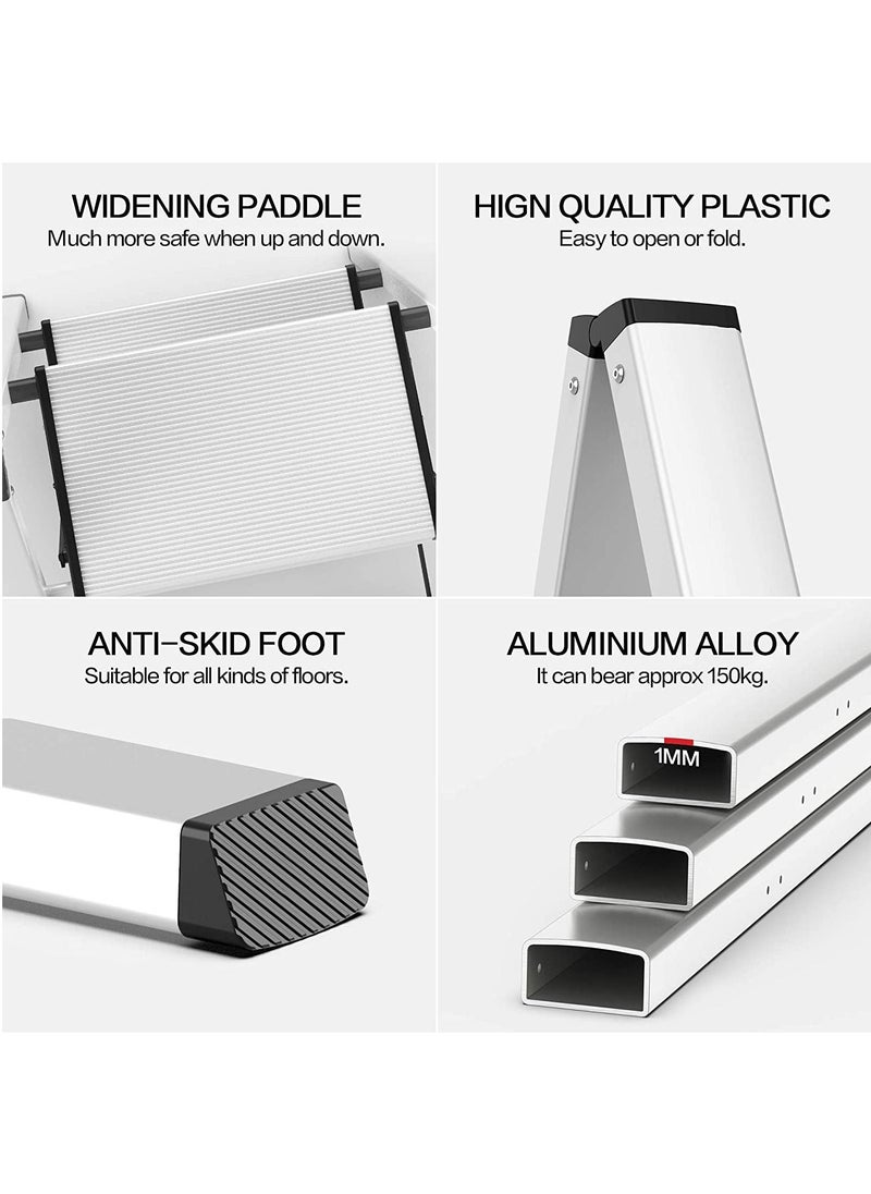 SUNRISE - 2 Steps Ladder Aluminum Folding Step Stool With Anti Slip Sturdy And Wide Pedal Light weight Portable Multi Use Stepladder For Home And Kitchen Use Space Saving - Image 1