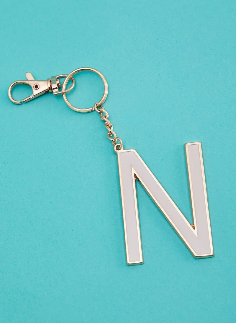 Pink Cactus Initial N Keyring