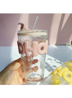 SELLSWIPE SELLSWIPE Colorful Slub Cups Crushed Ice Cups Summer Water Cups Letter Cup Sets Juice Coffee Cups with Straws Pink  - Image 4