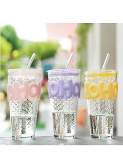 SELLSWIPE SELLSWIPE Colorful Slub Cups Crushed Ice Cups Summer Water Cups Letter Cup Sets Juice Coffee Cups with Straws Pink  - Image 5