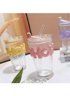 SELLSWIPE SELLSWIPE Colorful Slub Cups Crushed Ice Cups Summer Water Cups Letter Cup Sets Juice Coffee Cups with Straws Pink  - Image 3