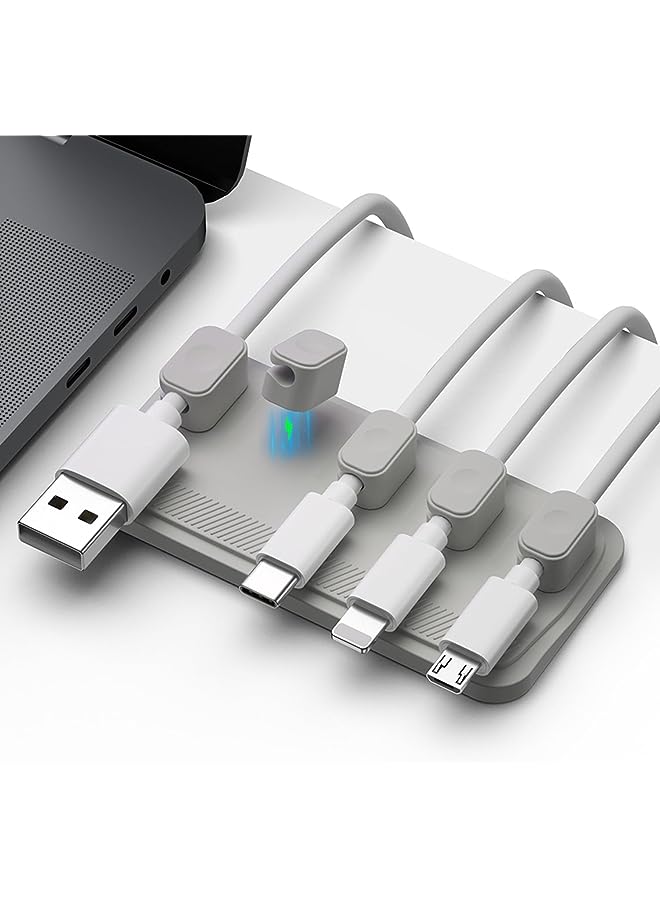 PROMASS Magnetic Cable Management, Magnetic Cable Holder, Desktop Multipurpose Cord Keeper, 5 Clips for Lightning Cables, USB C Cables, Micro Cables, Sticks to Wood, Marble, Metal, Glass - Image 1