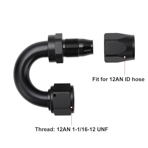 Podavelle 12AN 180 Degree Elbow Hose End Fitting Swivel Aluminum Black - Image 3