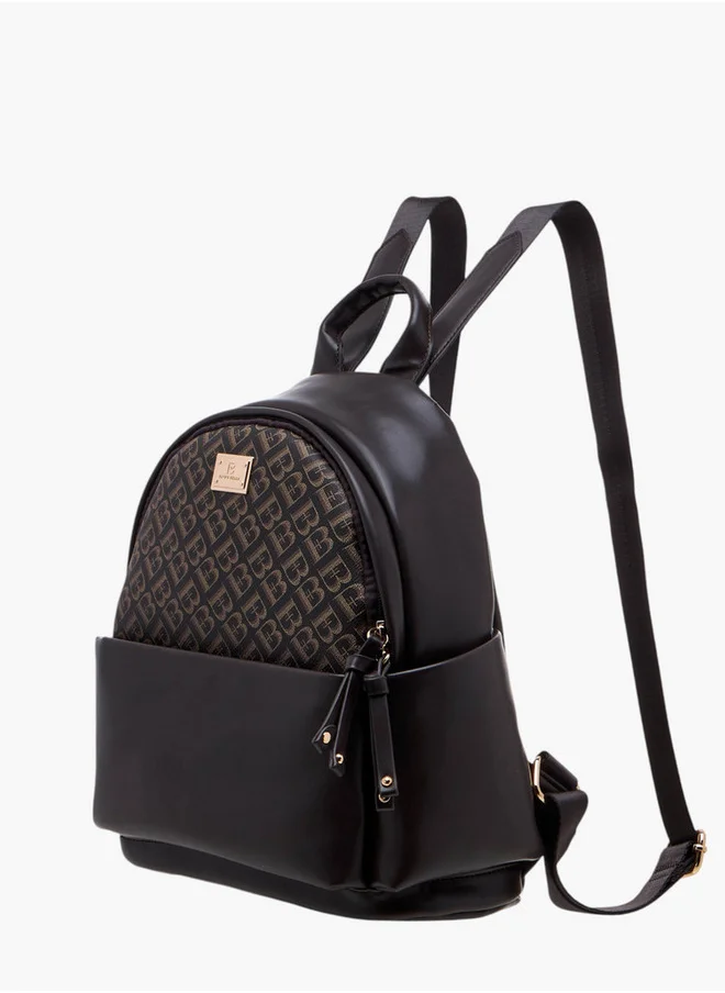 Flora Bella By Shoexpress Monogram Print Backpack with Zip Closure and Detachable Strap - 27x32x14 cm