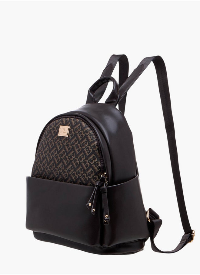 Flora Bella By Shoexpress Monogram Print Backpack with Zip Closure and Detachable Strap - 27x32x14 cm  - Image 2