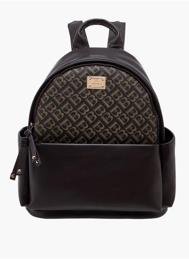 Flora Bella By Shoexpress Monogram Print Backpack with Zip Closure and Detachable Strap - 27x32x14 cm