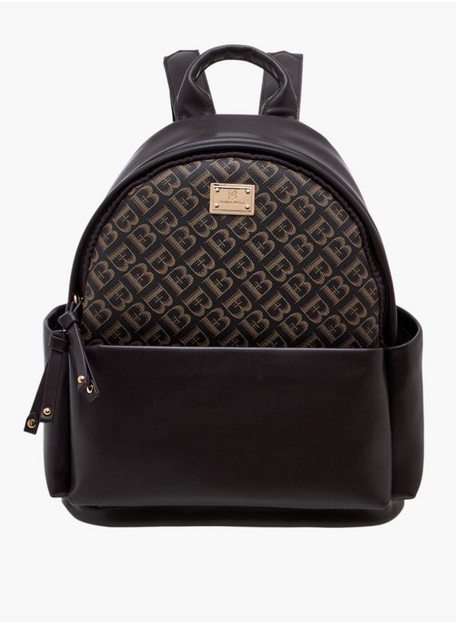 Flora Bella By Shoexpress Monogram Print Backpack with Zip Closure and Detachable Strap - 27x32x14 cm  - Image 1
