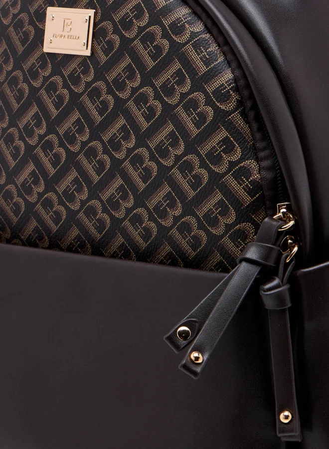 Flora Bella By Shoexpress Monogram Print Backpack with Zip Closure and Detachable Strap - 27x32x14 cm