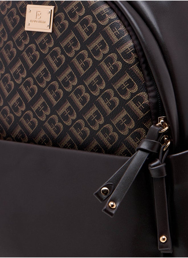 Flora Bella By Shoexpress Monogram Print Backpack with Zip Closure and Detachable Strap - 27x32x14 cm  - Image 5