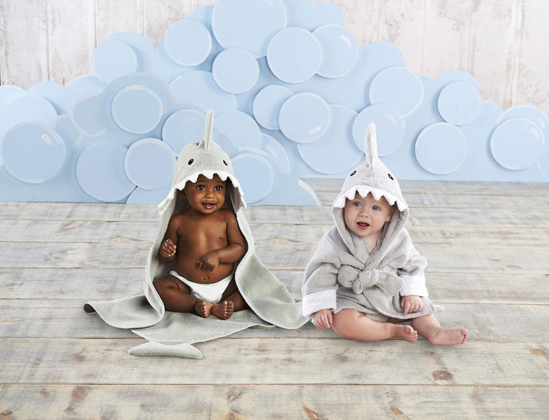 Baby Aspen Gray Shark Hooded Towel Robe, Let The Fin Begin Shower Gifts 0-9 Months, Bath Towel/Spa Robe - Image 4