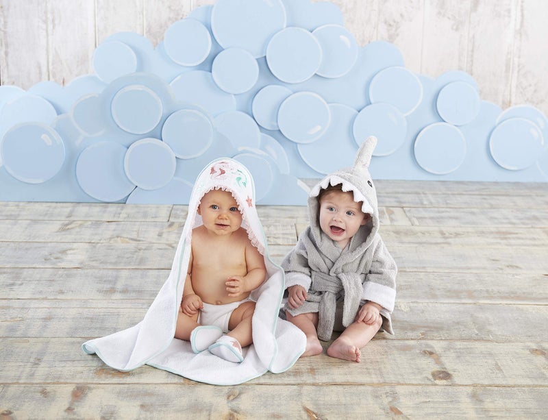 Baby Aspen Gray Shark Hooded Towel Robe, Let The Fin Begin Shower Gifts 0-9 Months, Bath Towel/Spa Robe - Image 2