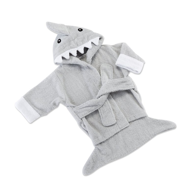 Baby Aspen Gray Shark Hooded Towel Robe, Let The Fin Begin Shower Gifts 0-9 Months, Bath Towel/Spa Robe - Image 1
