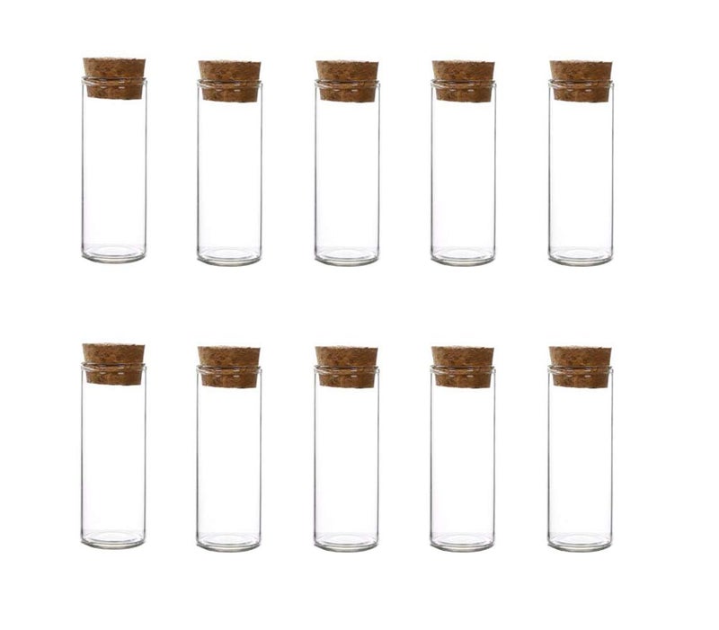 10Pcs 40ml/1.3oz Empty Clear Borosilicate Glass Test Tubes Reagent Bottle with Cork Stoppers Multipurpose Refillable Vial Jars Holder for Foods Cosmetic Candy Tea Pill Powder Liquid Dispenser