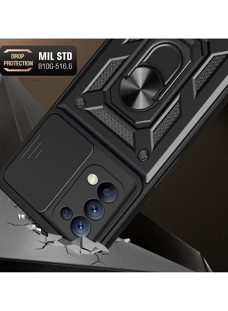 Case Cover Shockproof Windows Protective Case with Camera Protection and Metal Ring Compatible with Oppo Reno 5 (Black) - Image 2