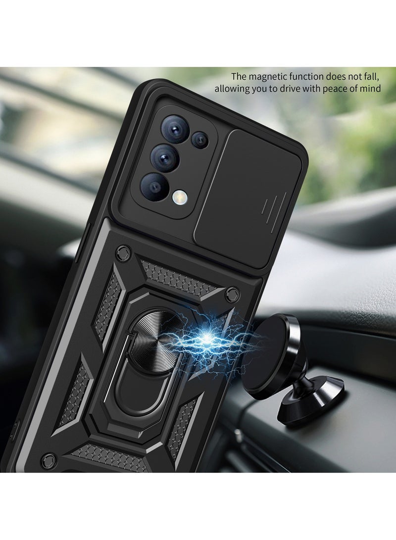 Case Cover Shockproof Windows Protective Case with Camera Protection and Metal Ring Compatible with Oppo Reno 5 (Black) - Image 3