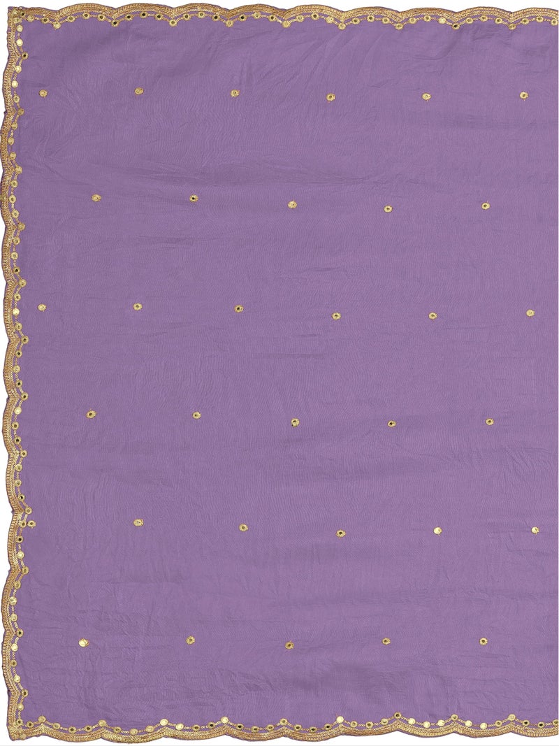 KEMZA Vintage Dupatta Vichitra Silk Embroidered Mirror Work Floral Butti Design with Embroidered Border for Women (Lavender, Free Size) - Image 5